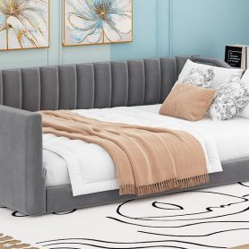 Full Xl Size Upholstery Daybed with Side Storage Pocket