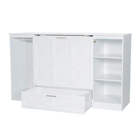 Twin Size Murphy Bed with Bedside Shelves and Wardrobe