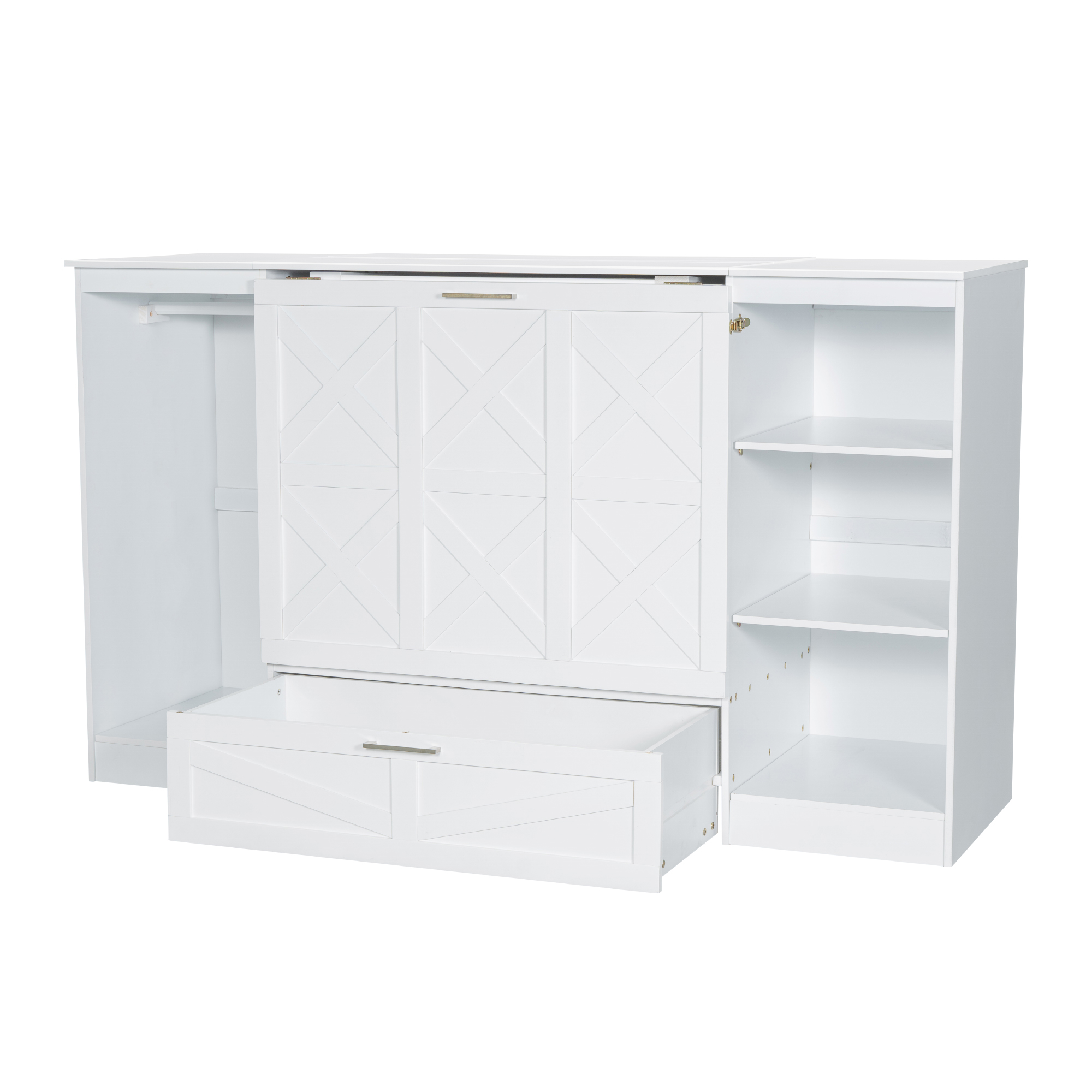 Twin Size Murphy Bed with Bedside Shelves and Wardrobe