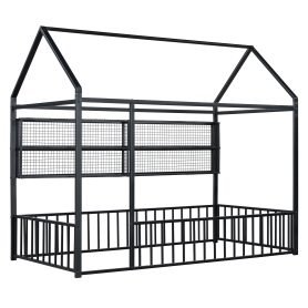 Twin Size Metal Bed House Bed Frame with Fence and Shelves 25 Twin Size Metal Bed House Bed Frame with Fence and Shelves