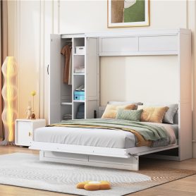 Queen Size Murphy Bed with Shelves, Drawers and LED Lights