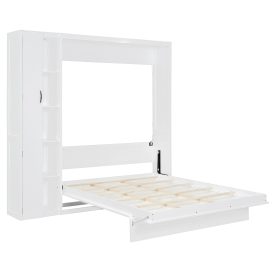 Queen Size Murphy Bed with Shelves, Drawers and LED Lights