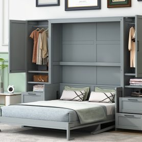 Queen Size Murphy Bed with Closet ,Drawers and Shelves