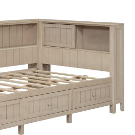 Twin Size Wood Daybed with Storage Shelves and 3 Drawers