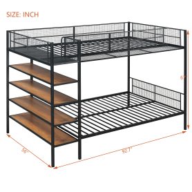 Twin Over Full Metal Bunk Bed with 5-Tier Shelves
