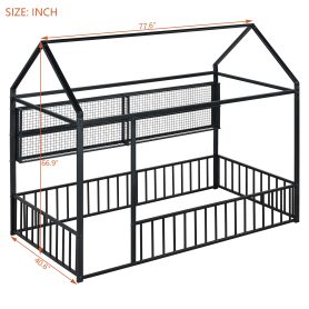 Twin Size Metal Bed House Bed Frame with Fence and Shelves 20 Twin Size Metal Bed House Bed Frame with Fence and Shelves