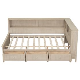 Full Size Wood Daybed with Storage Shelves and 3 Drawers