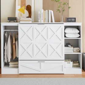 Twin Size Murphy Bed with Bedside Shelves and Wardrobe