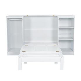 Twin Size Murphy Bed with Bedside Shelves and Wardrobe