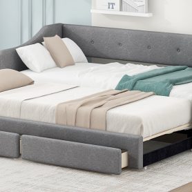 Twin XL to King Size Upholstered Daybed with Two Drawers 28 Twin XL to King Size Upholstered Daybed with Two Drawers