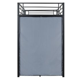 Twin Size Loft Metal Bed with Desk,Shelves,Power Outlet,LED Light and Wardrobe