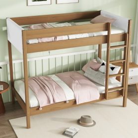 Twin Over Twin Bunk Bed with Upholstered Headboard and Footboard of Teddy-Velvet Cushion