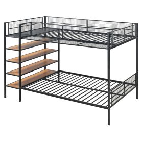Twin Over Full Metal Bunk Bed with 5-Tier Shelves