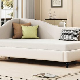 Twin Size L-Shaped Linen Daybed with Solid Wood Legs 27 Twin Size L-Shaped Linen Daybed with Solid Wood Legs