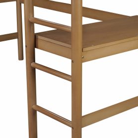 Rubber Wooden Twin Size Loft Bed With Desk, Ladder, Safety Guardrails, Teddy Fleece Fabric Headboard/Footboard