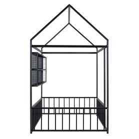 Twin Size Metal Bed House Bed Frame with Fence and Shelves 22 Twin Size Metal Bed House Bed Frame with Fence and Shelves