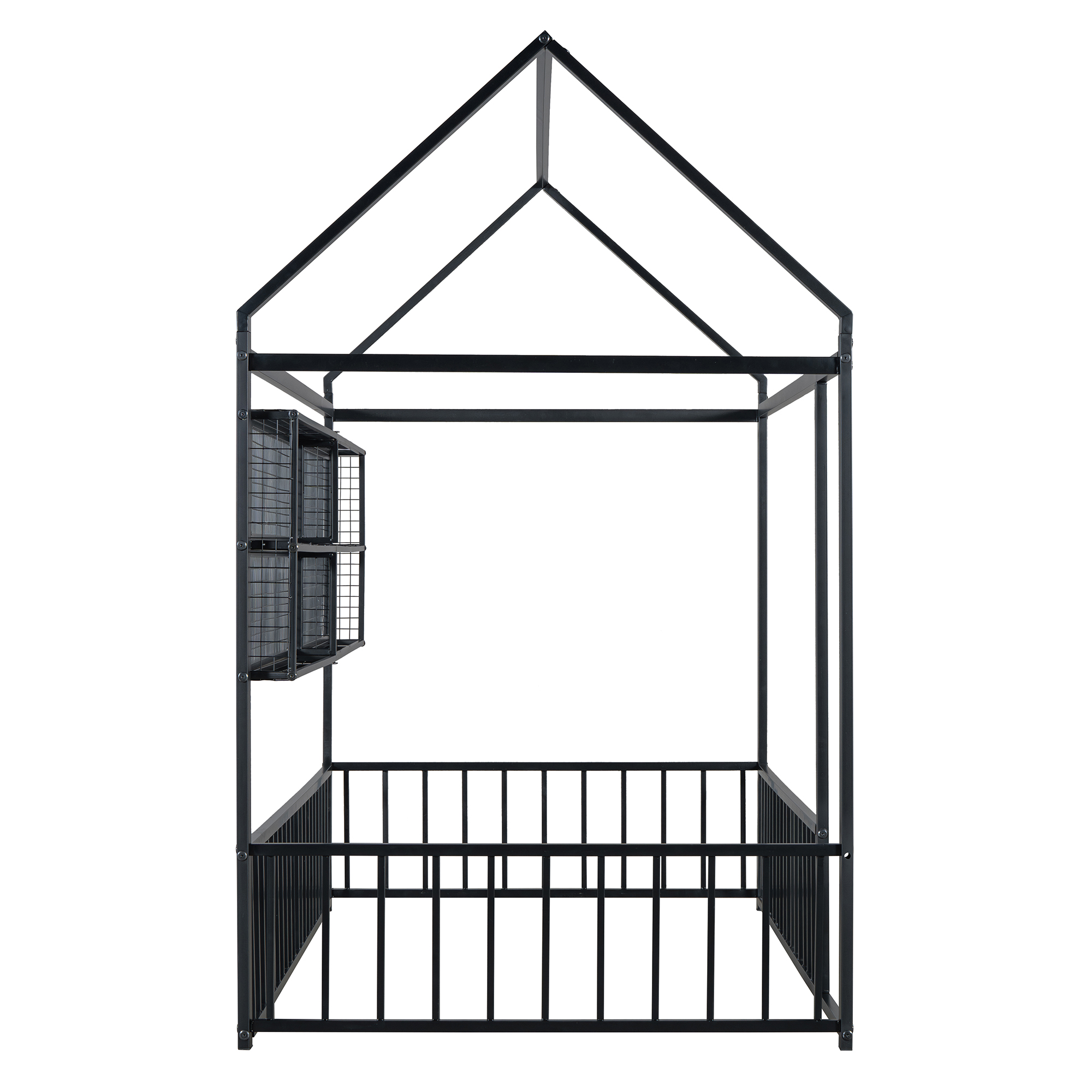 Twin Size Metal Bed House Bed Frame with Fence and Shelves 9 Twin Size Metal Bed House Bed Frame with Fence and Shelves