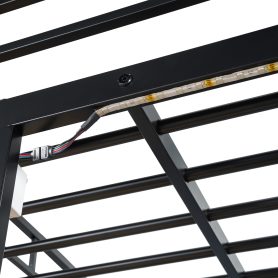 Twin Size Loft Metal Bed with Desk,Shelves,Power Outlet,LED Light and Wardrobe