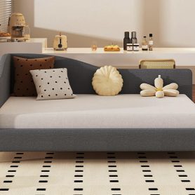 Full Size L-Shaped Linen Daybed with Solid Wood Legs