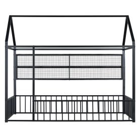Twin Size Metal Bed House Bed Frame with Fence and Shelves 18 Twin Size Metal Bed House Bed Frame with Fence and Shelves