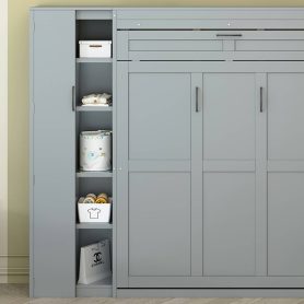 Full Size Murphy Bed with Shelves, Drawers and LED Lights 54 Full Size Murphy Bed with Shelves, Drawers and LED Lights