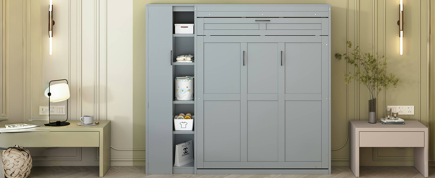 Full Size Murphy Bed with Shelves, Drawers and LED Lights 28 Full Size Murphy Bed with Shelves, Drawers and LED Lights