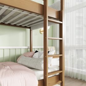 Twin Over Twin Bunk Bed with Upholstered Headboard and Footboard of Teddy-Velvet Cushion