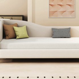 Twin Size L-Shaped Linen Daybed with Solid Wood Legs 28 Twin Size L-Shaped Linen Daybed with Solid Wood Legs