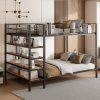 Twin Over Full Metal Bunk Bed with 5-Tier Shelves