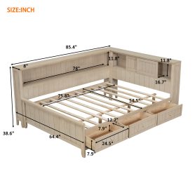 Full Size Wood Daybed with Storage Shelves and 3 Drawers