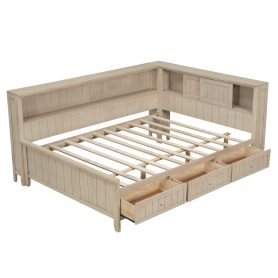 Full Size Wood Daybed with Storage Shelves and 3 Drawers