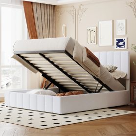Queen Size Upholstered Platform Bed with Hydraulic Storage System