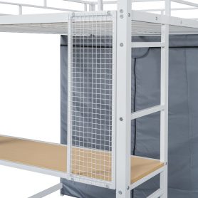 Full Size Loft Metal Bed with Desk, Shelves, Power Outlet, LED Light and Wardrobe