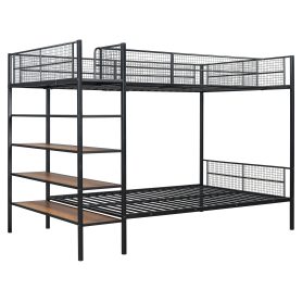 Twin Over Full Metal Bunk Bed with 5-Tier Shelves