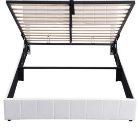 Queen Size Upholstered Platform Bed with Hydraulic Storage System