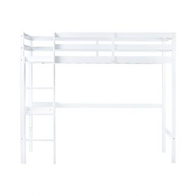 Twin Size High Loft Bed With Safety Guardrail, Built-in Desk, Ladder