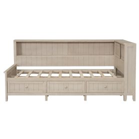 Twin Size Wood Daybed with Storage Shelves and 3 Drawers