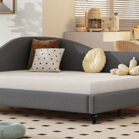 Full Size L-Shaped Linen Daybed with Solid Wood Legs