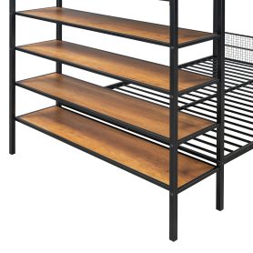 Twin Over Full Metal Bunk Bed with 5-Tier Shelves