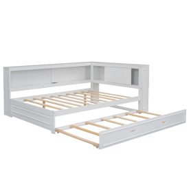 Full Size Wood Daybed with Storage Shelves, USB, LED, and Trundle