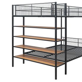 Twin Over Full Metal Bunk Bed with 5-Tier Shelves