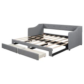 Twin XL to King Size Upholstered Daybed with Two Drawers 32 Twin XL to King Size Upholstered Daybed with Two Drawers