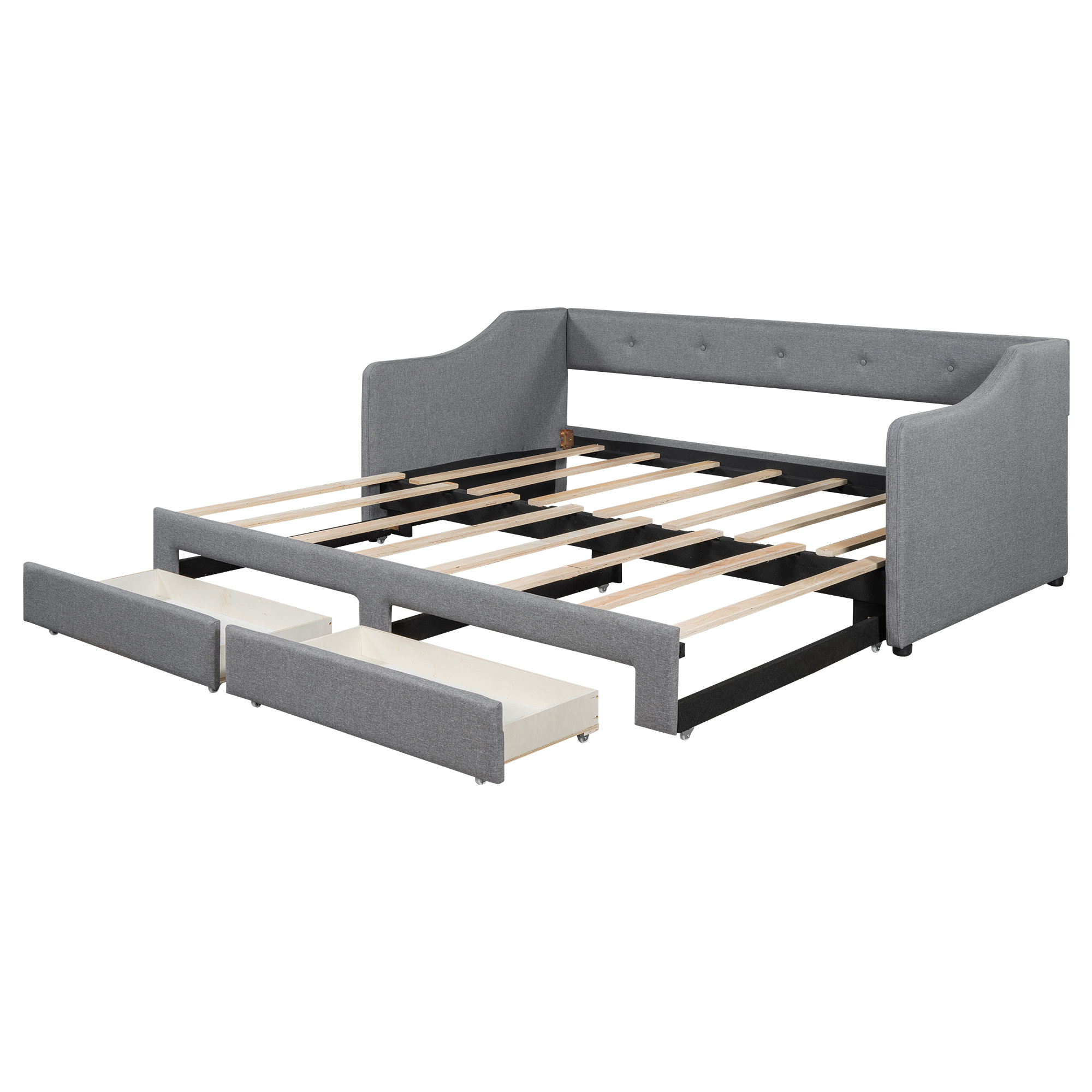 Twin XL to King Size Upholstered Daybed with Two Drawers 13 Twin XL to King Size Upholstered Daybed with Two Drawers