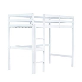 Twin Size High Loft Bed With Safety Guardrail, Built-in Desk, Ladder