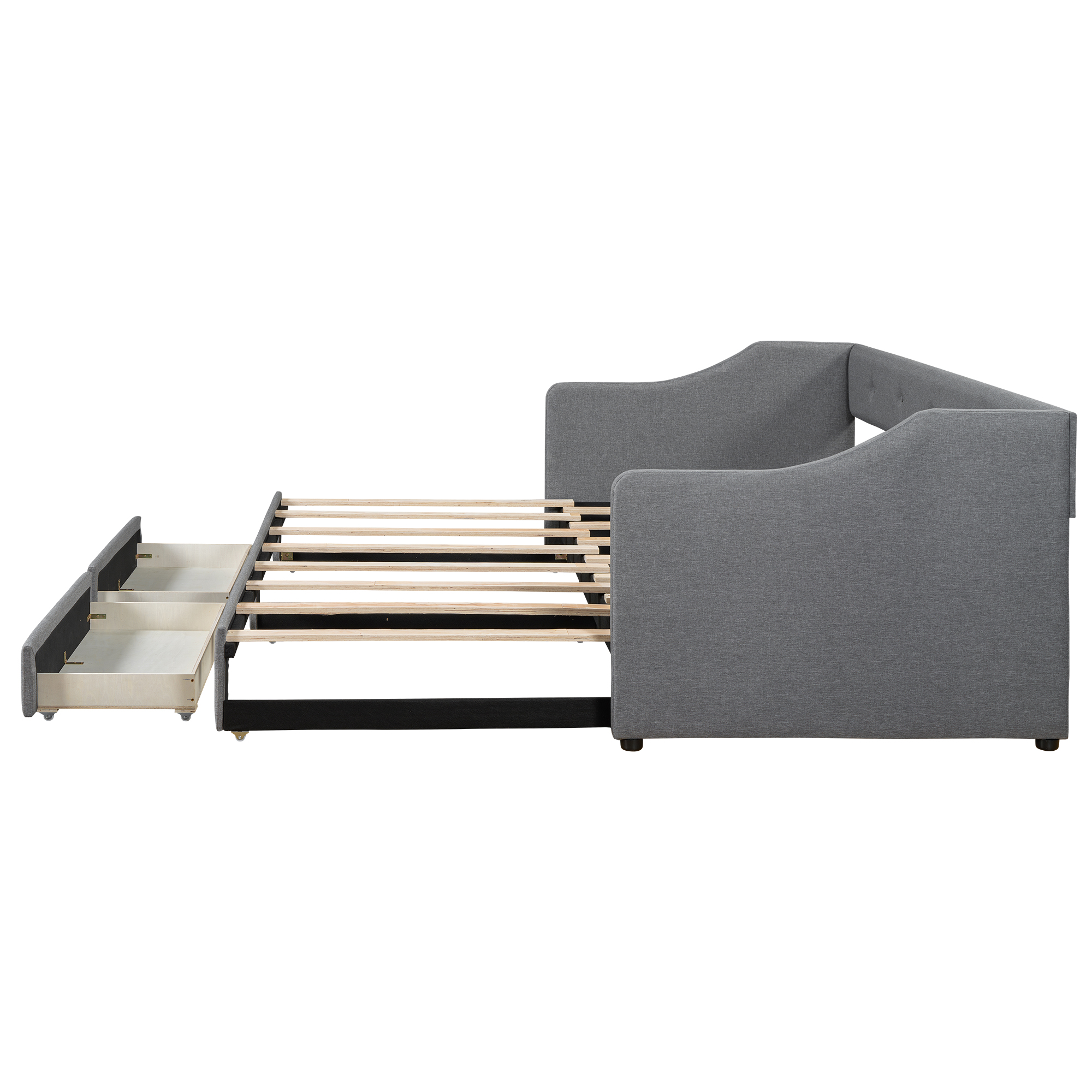 Twin XL to King Size Upholstered Daybed with Two Drawers 22 Twin XL to King Size Upholstered Daybed with Two Drawers