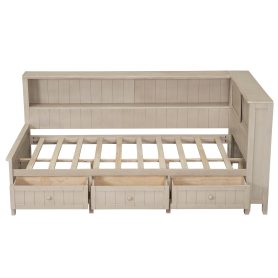 Twin Size Wood Daybed with Storage Shelves and 3 Drawers