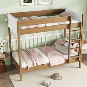 Twin Over Twin Bunk Bed with Upholstered Headboard and Footboard of Teddy-Velvet Cushion