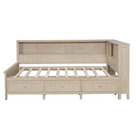 Full Size Wood Daybed with Storage Shelves and 3 Drawers