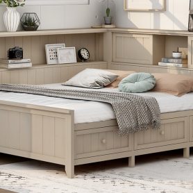 Full Size Wood Daybed with Storage Shelves and 3 Drawers