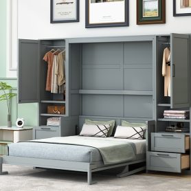 Queen Size Murphy Bed with Closet ,Drawers and Shelves